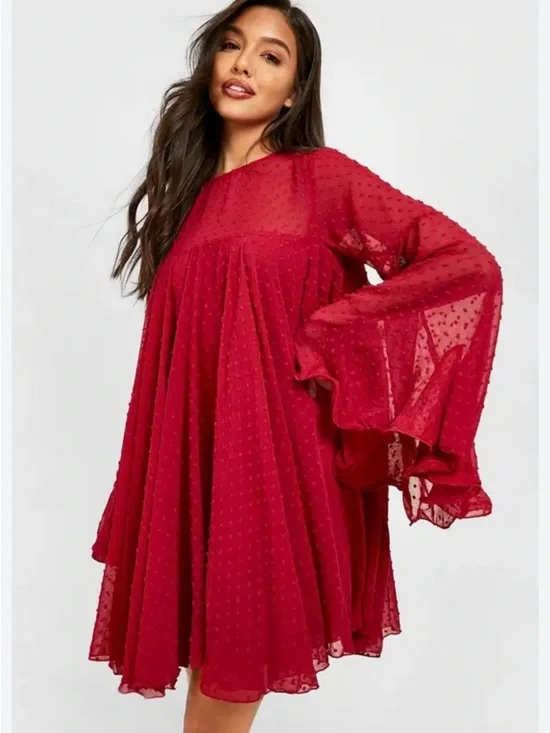 Boohoo Ruby Red Textured Swing Mini Dress - Picture 3 of 5